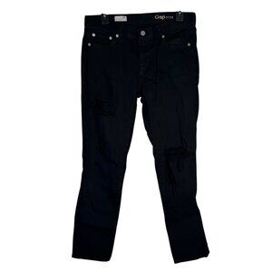 Gap Girlfriend Black Distressed Straight Leg High Waisted Jeans Pants Size 28R